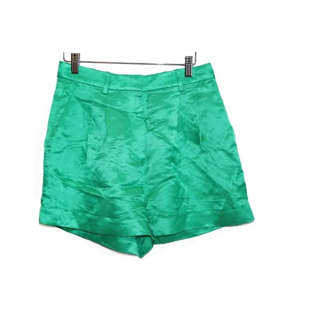 Womens J.Crew Drapey AM950 Kelly Green Linen Satin High Rise Shorts Size 6 NWT - Picture 2 of 11
